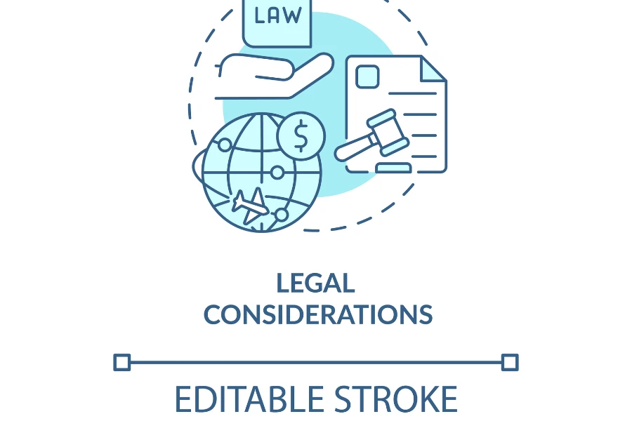 Legal considerations turquoise concept icon.
