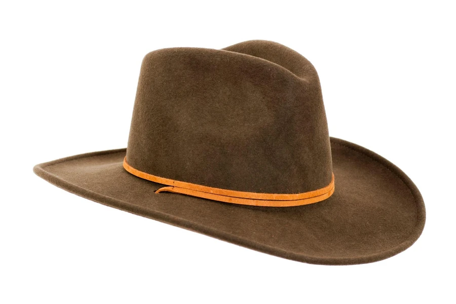 Close-up of cowboy hat isolated on white
