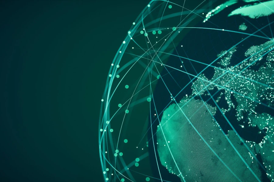 Globe digital hijau dengan koneksi.