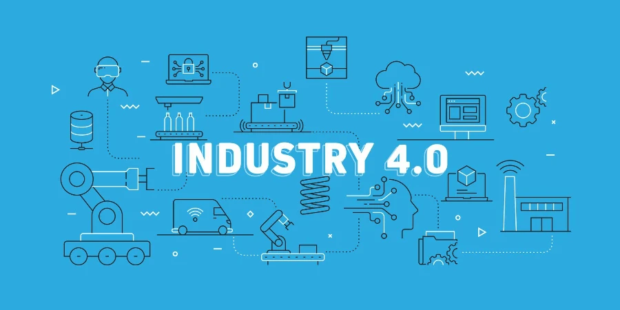 Индустрия 4.0, связанная с современным линейным баннером с иконками