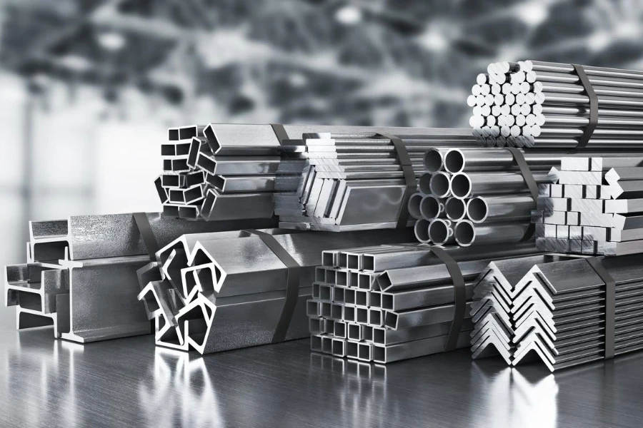 Stack of rolled metal on a metal background. 3d illustration