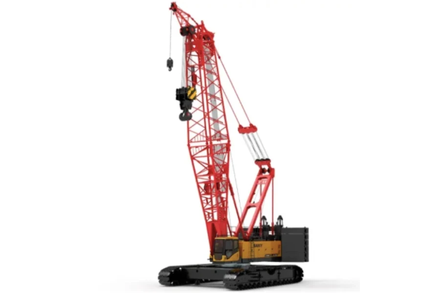 Large 200-ton crawler crane with boom extended