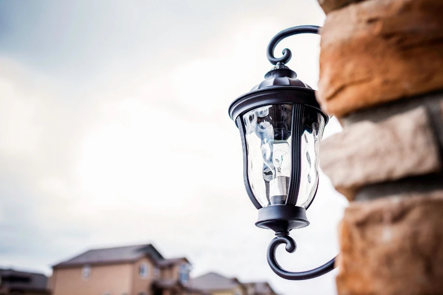 Outdoor light fixture on a facade of the house