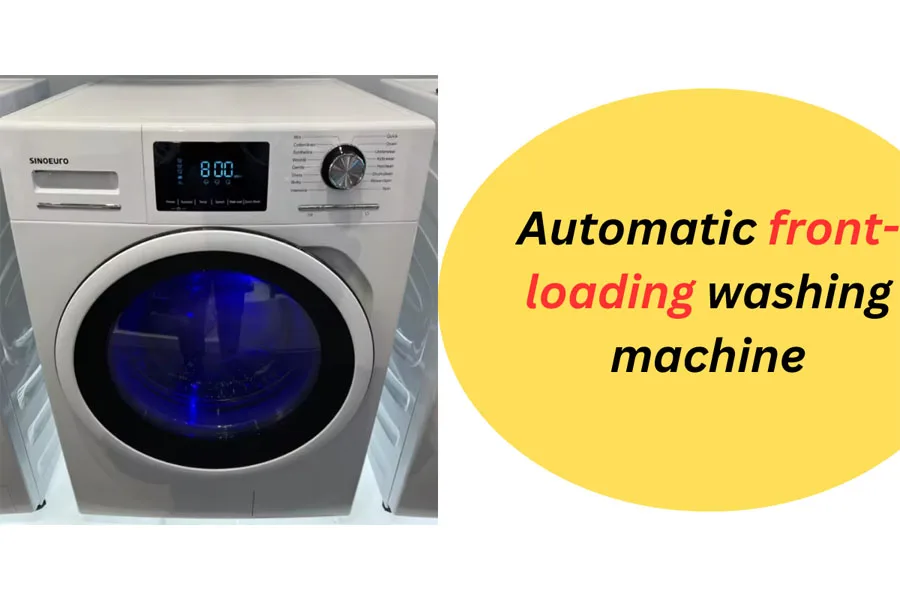 smart front loading washing machine in a laundry room