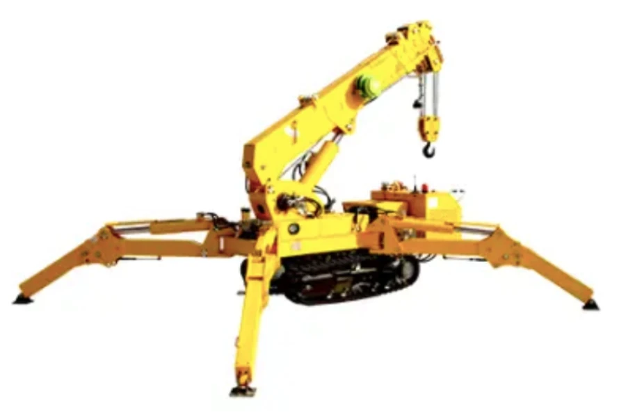 Spider crane with boom retracted