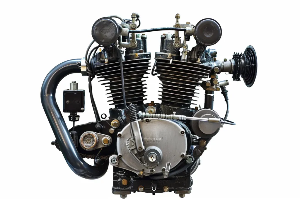 2-stroke engine motorcycle motor with a white background