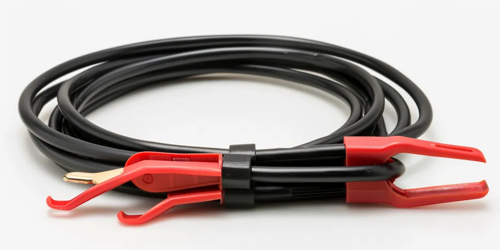赤と黒の端子が付いた長さ30フィートの自動車用バッテリーケーブル