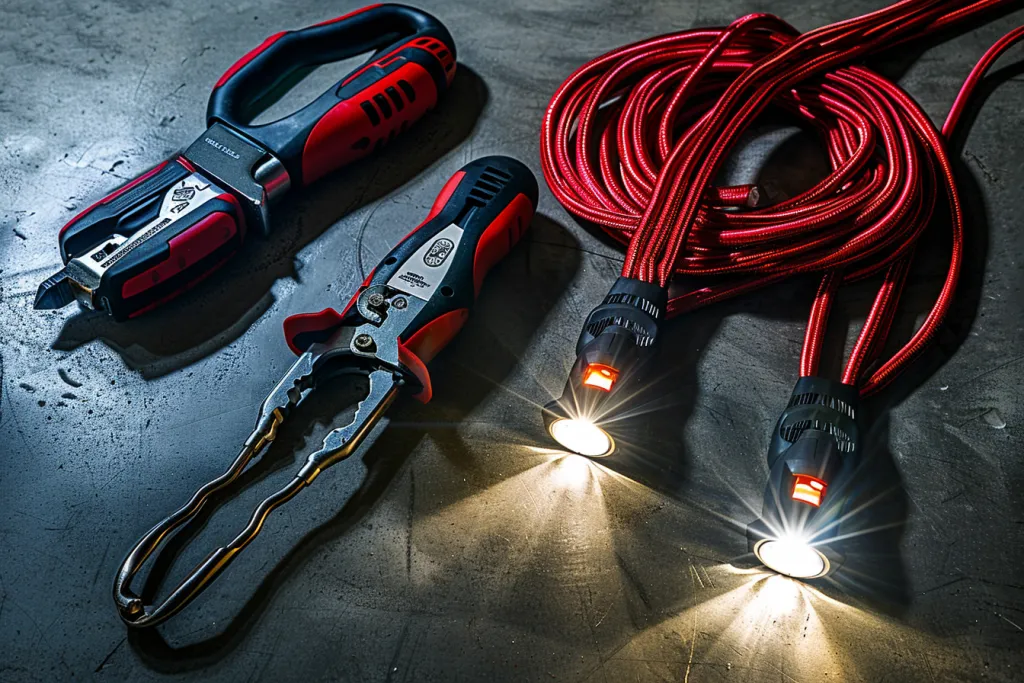 Câbles de saut de voiture avec batterie de défibrillation lourde rouge et noire de 30' de long avec lumière