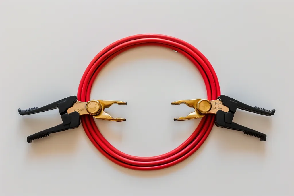 Красный кабель для свободного прыжка с автомобильного аккумулятора длиной 30 см.