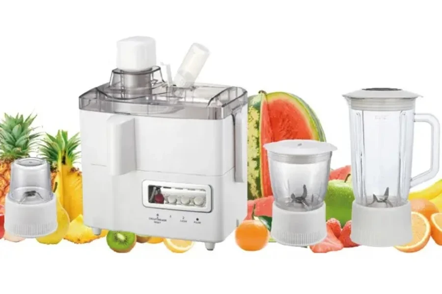 6-cup, 4-in-1 juicer, blender, chopper, and grinder