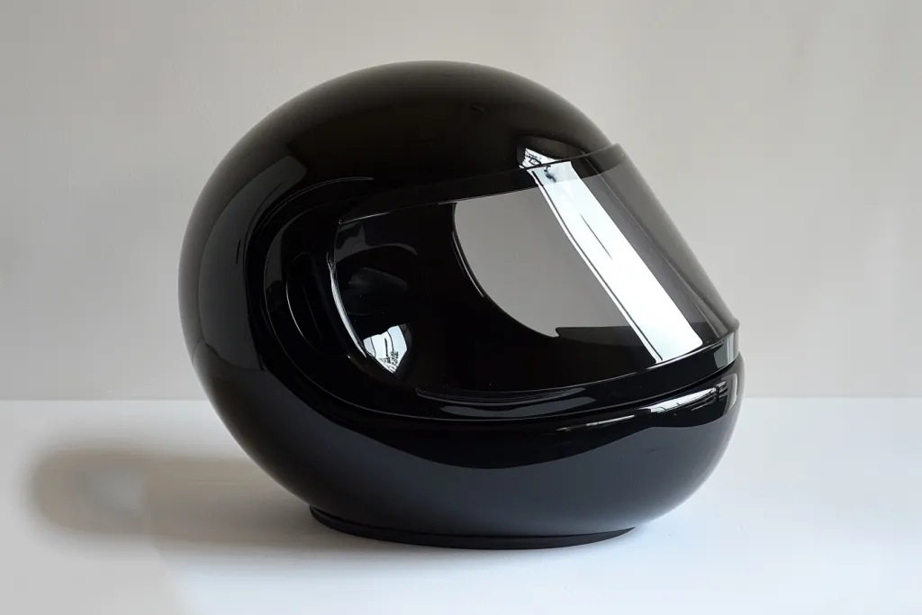Um capacete de motociclista preto sem logotipo