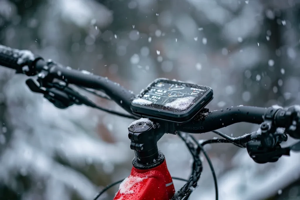 電動マウンテンバイクのハンドルとバーエンドのクローズアップ