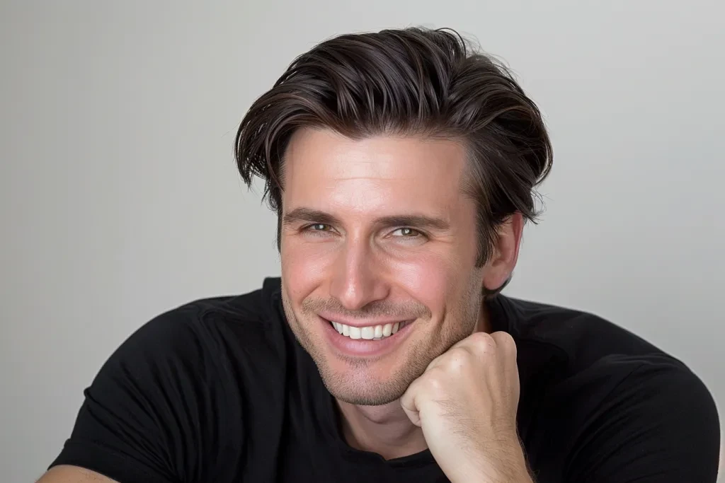 Un hombre guapo con cabello castaño oscuro.