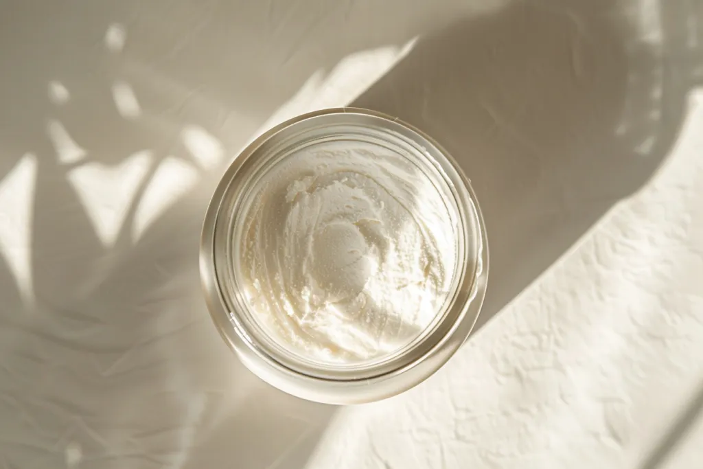 A jar of cream with a white texture