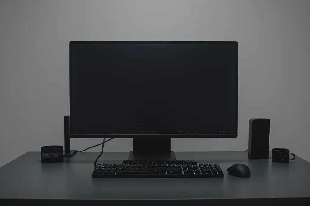 تم وضع كمبيوتر مكتبي بشاشة كبيرة مزود ببنية الكل في واحد على الطاولة