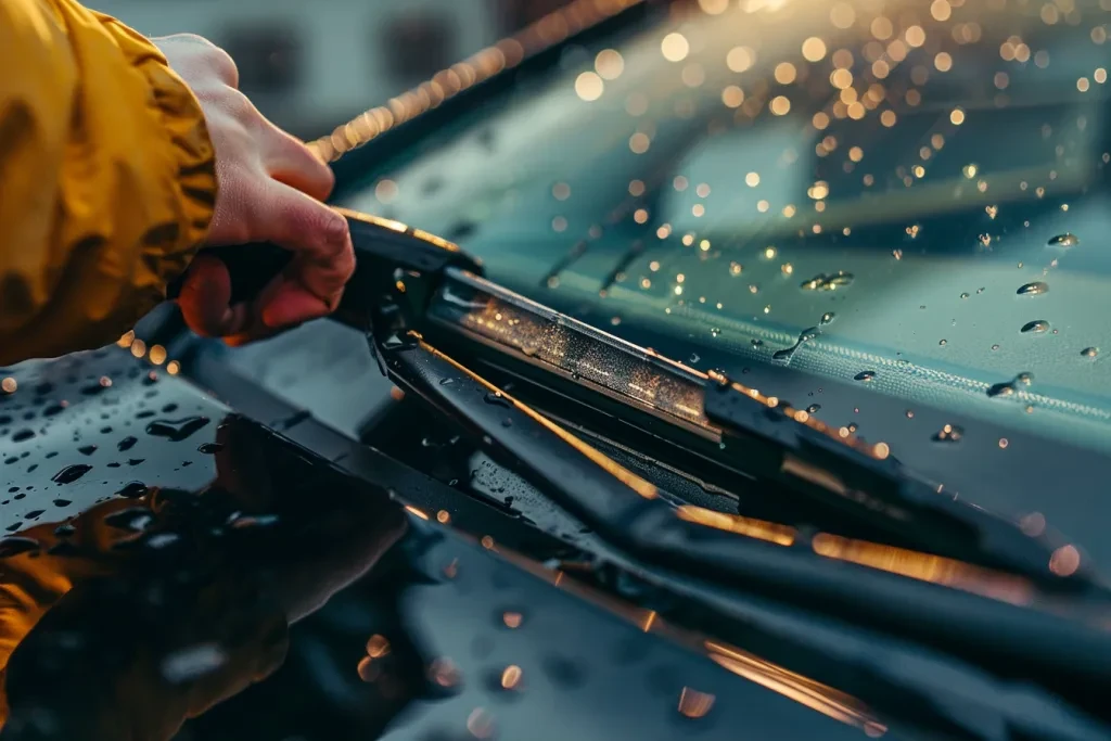 A person is using an iron to warm the wiper blade on their car