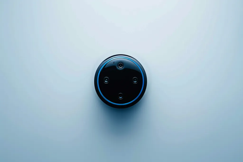 Ein Foto eines schwarz-blauen Echo Dots
