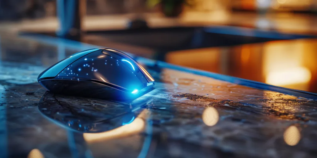 A photo of a sleek, futuristic wireless gaming mouse