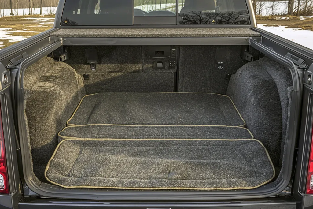 Фотография места багажника с ковровым покрытием.