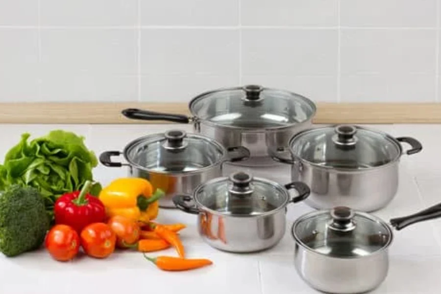 A set of saucepans in different sizes