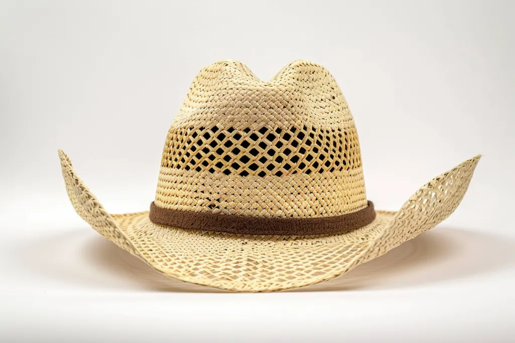 Um chapéu de palha simples e limpo com vista frontal aberta
