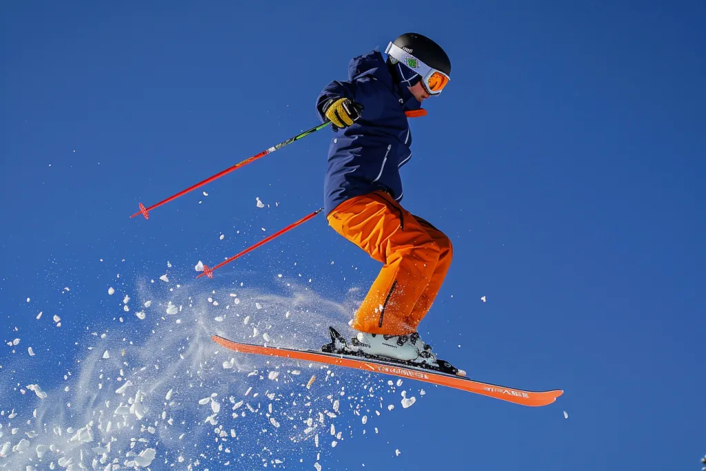Um esquiador pulando no ar