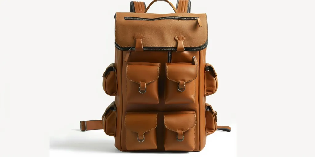 A sophisticated leather backpack with multiple pockets