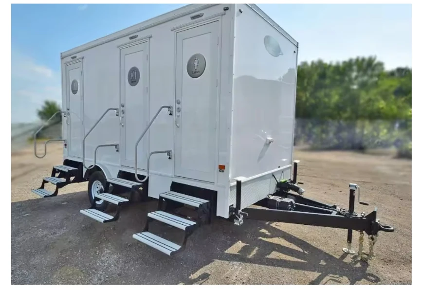 A three-unit trailer restroom for large outdoor events