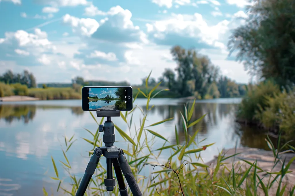 A tripod with an integrated smart phone holder
