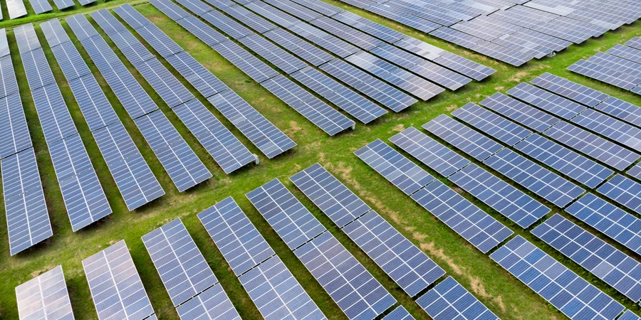 Vista aérea de paneles solares de una central eléctrica.