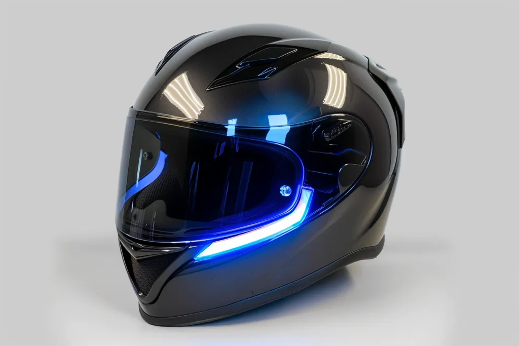 Un casco da motociclista tutto nero