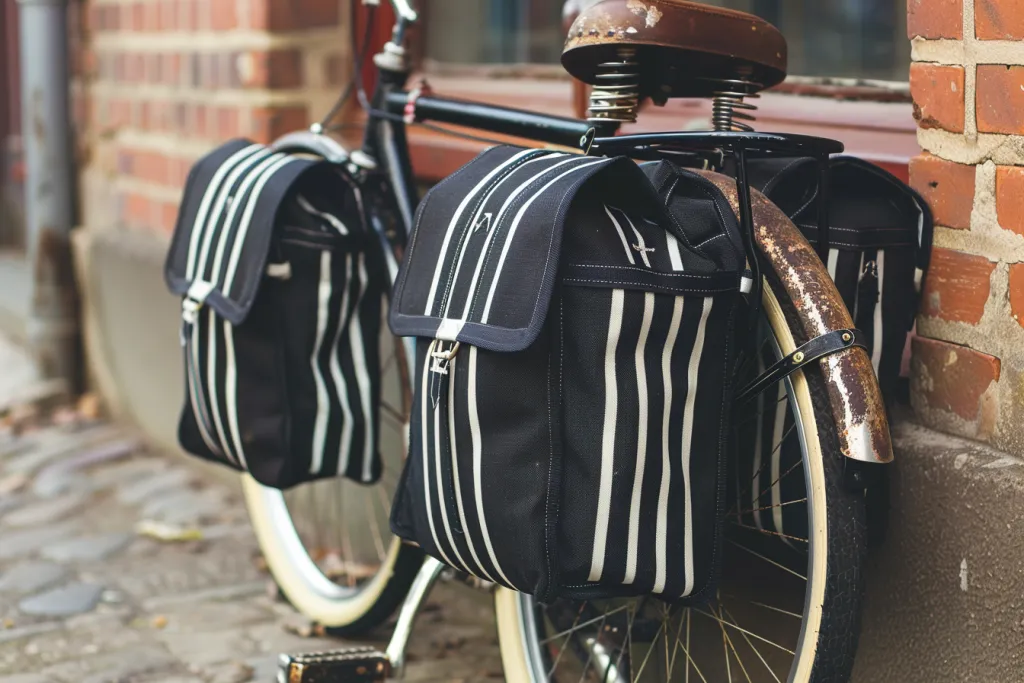 Black Pannier lightly colored with white stripes for cyclist or cyclists