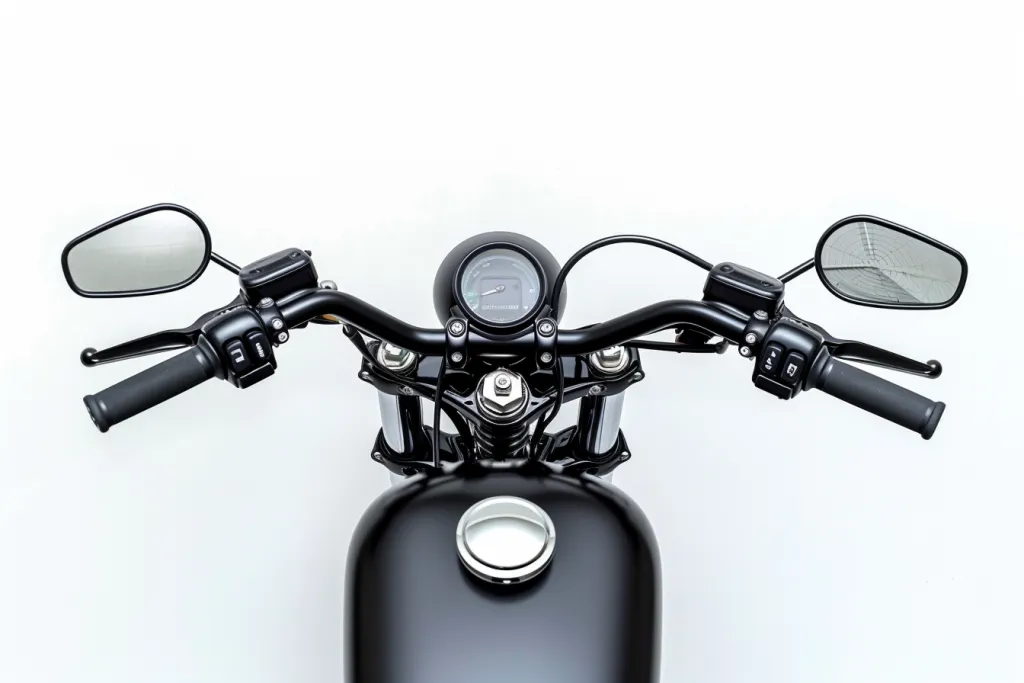 Black handlebar with two mirrors on white background