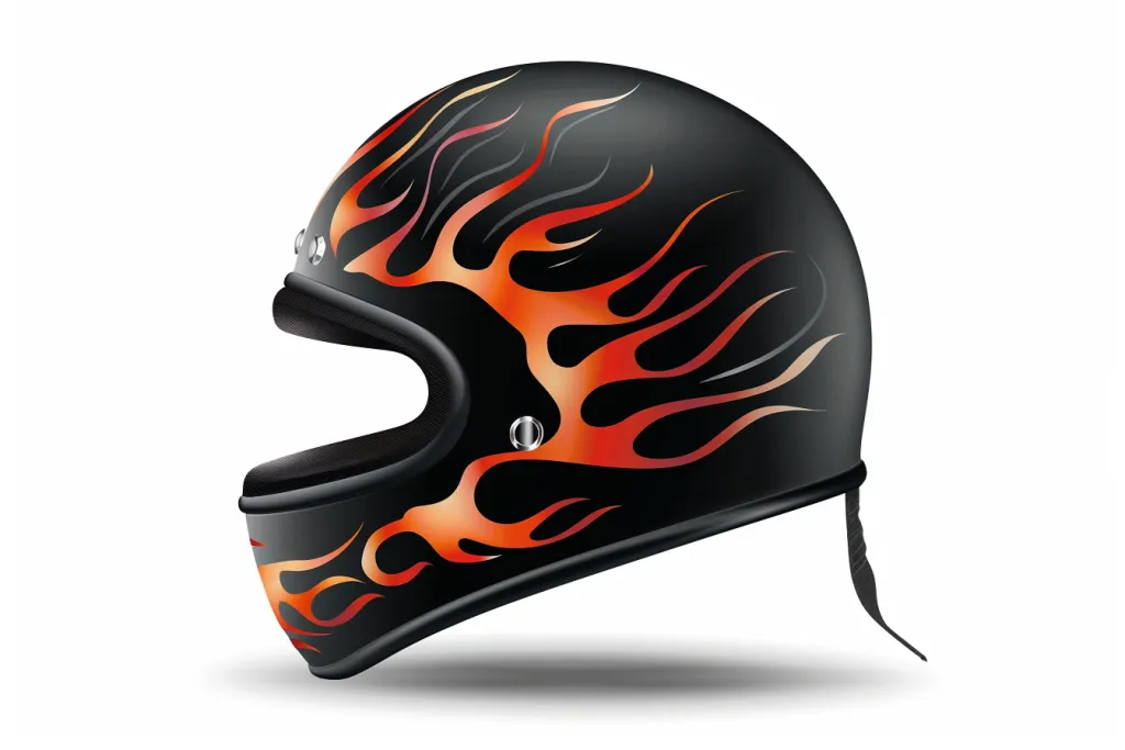 炎のついた黒いマットなハーフヘルメット