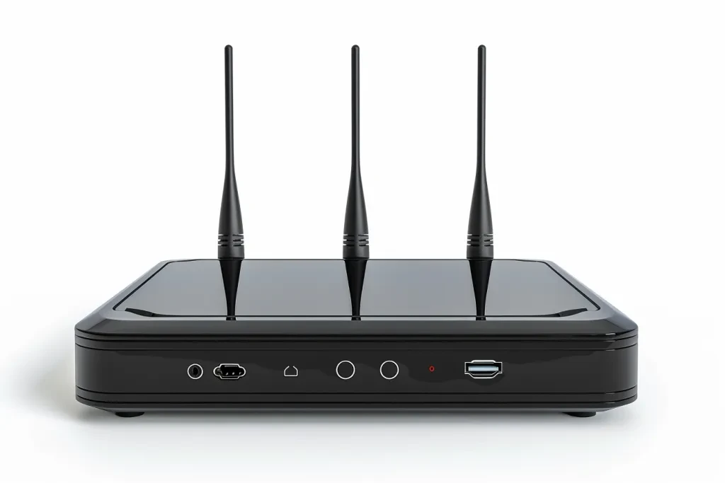 Router hitam dengan tiga antena