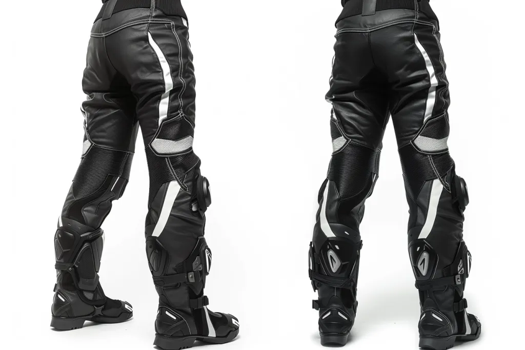 Pantalon moto femme noir avec lignes blanches