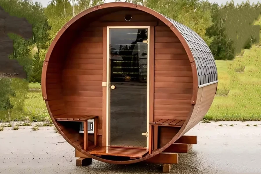 Canadian red cedar barrel sauna with radio and USB panel