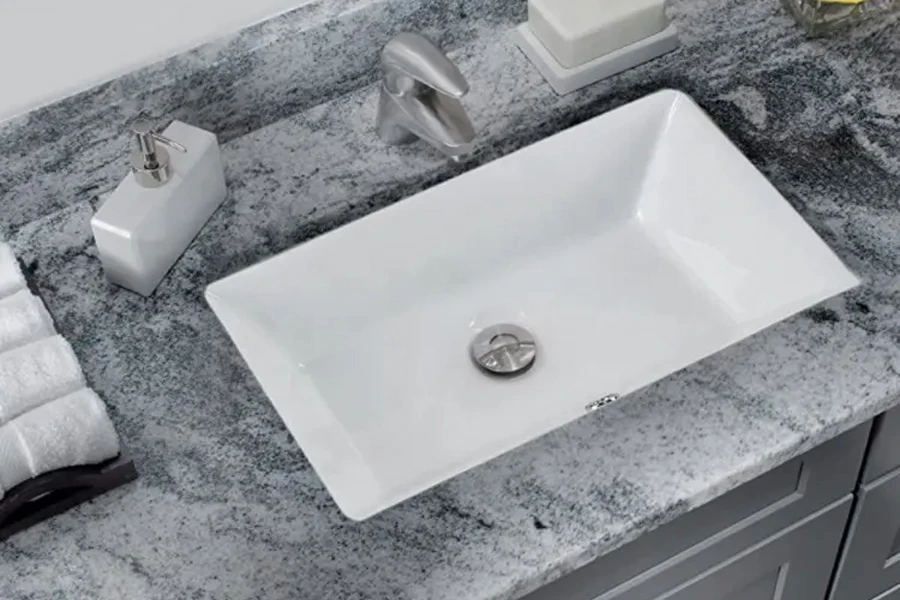 Contemporary rectangular ceramic undermount wash basin