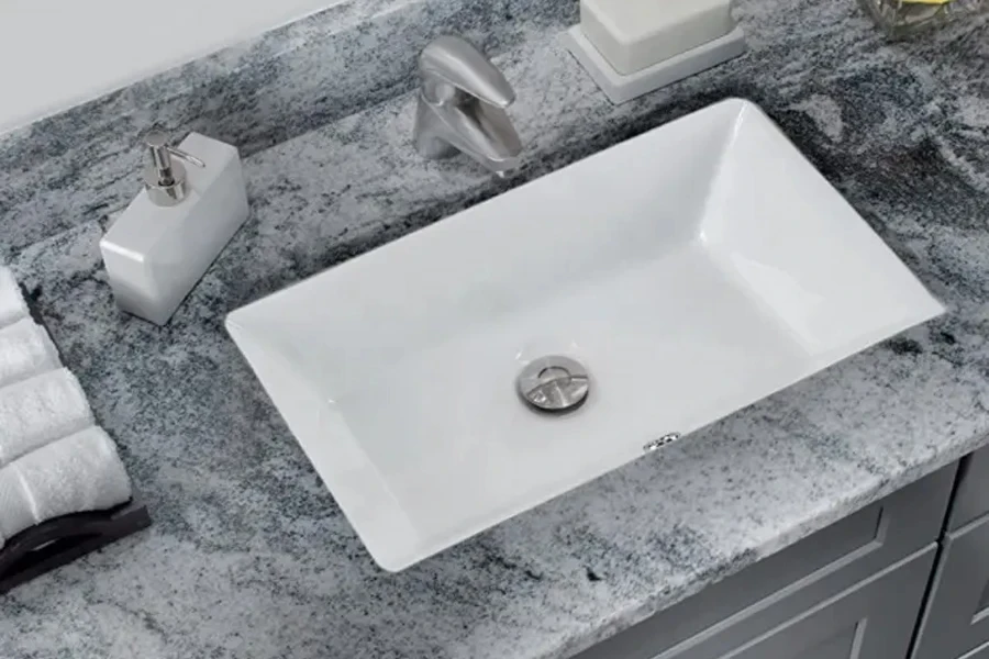 Lavabo bajo encimera de cerámica rectangular contemporáneo