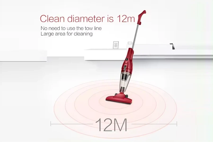 Demonstration of a handheld vacuum's cleaning range