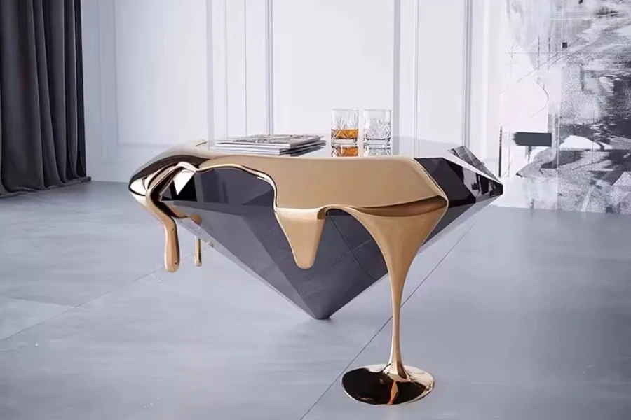 Mesa auxiliar nórdica de fibra de vidrio de lujo inspirada en diamantes