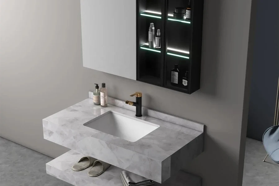 Double-level sintered stone wall-mounted wash basin