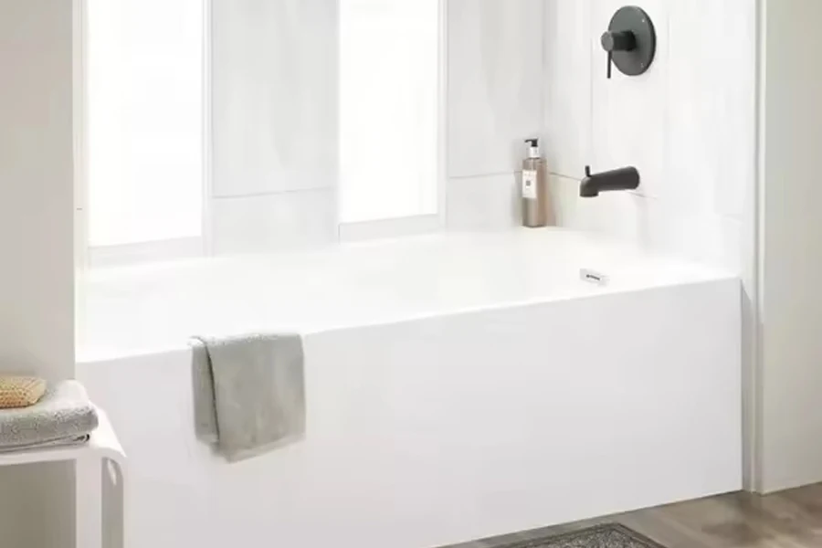Elegant white acrylic alcove apron tub