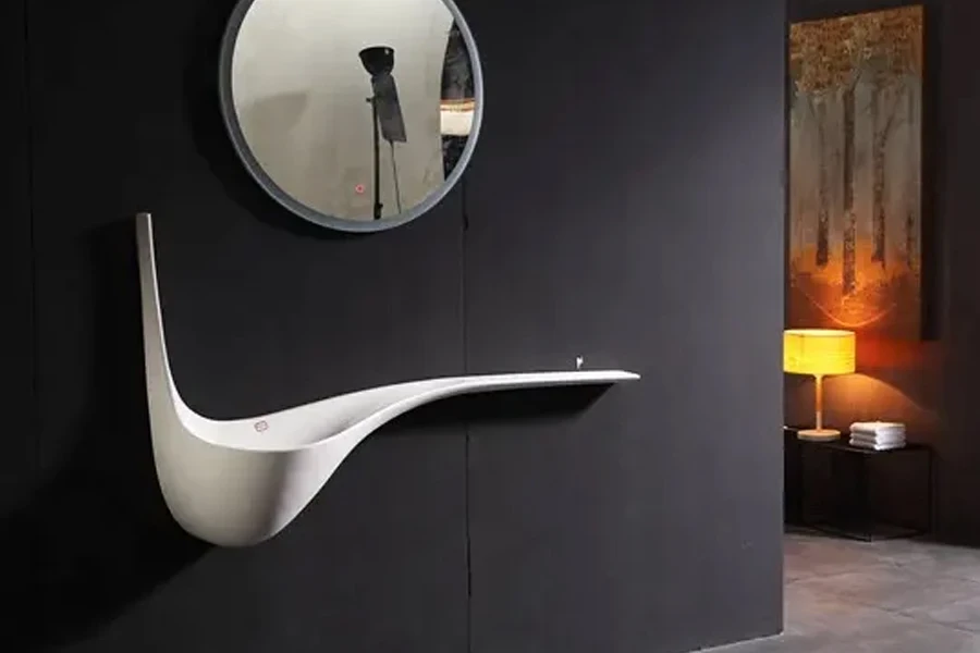 Elegante lavabo artístico de pared blanco