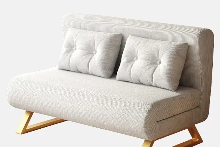 Elegant white foldable sofa sleeper design with wooden supports