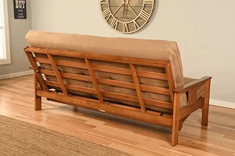 Sofá-cama estilo futon com moldura de madeira