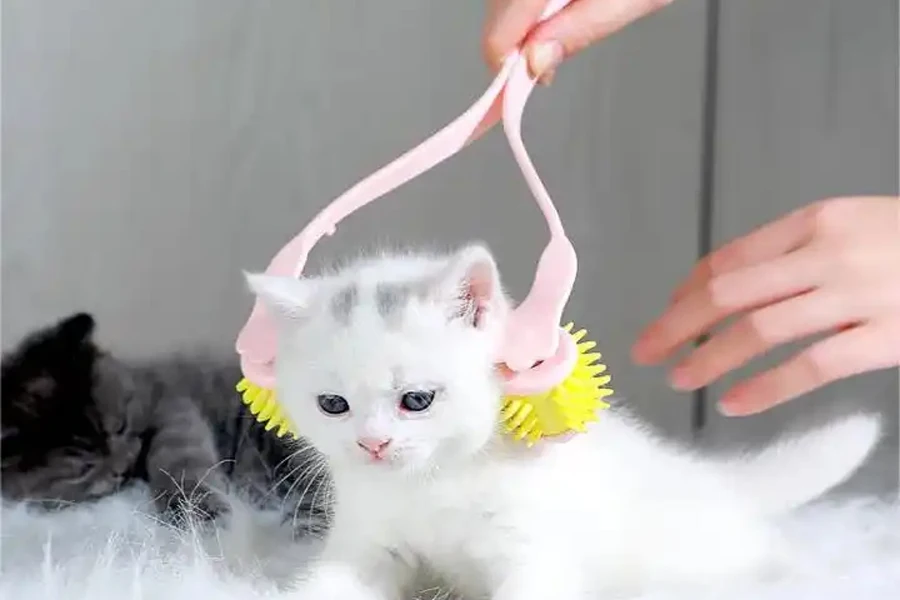 Massageador manual de cabeça de gato com rolos de escova