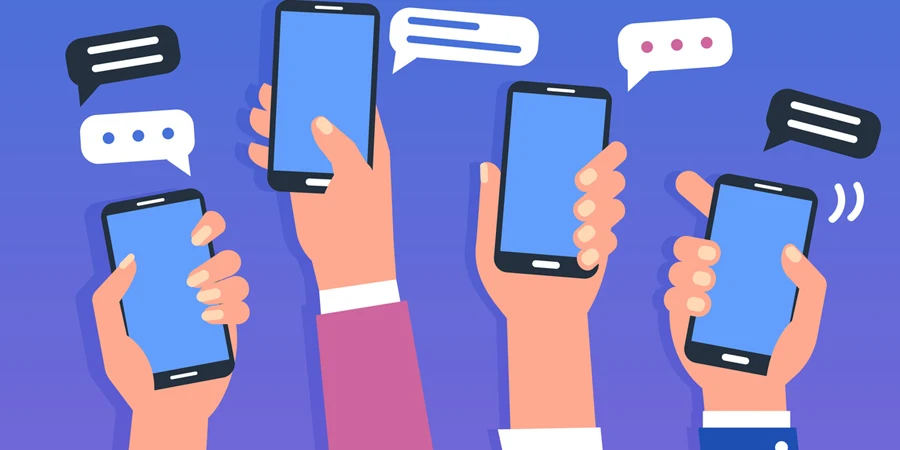 Hands holding smartphones. Social media chat concept