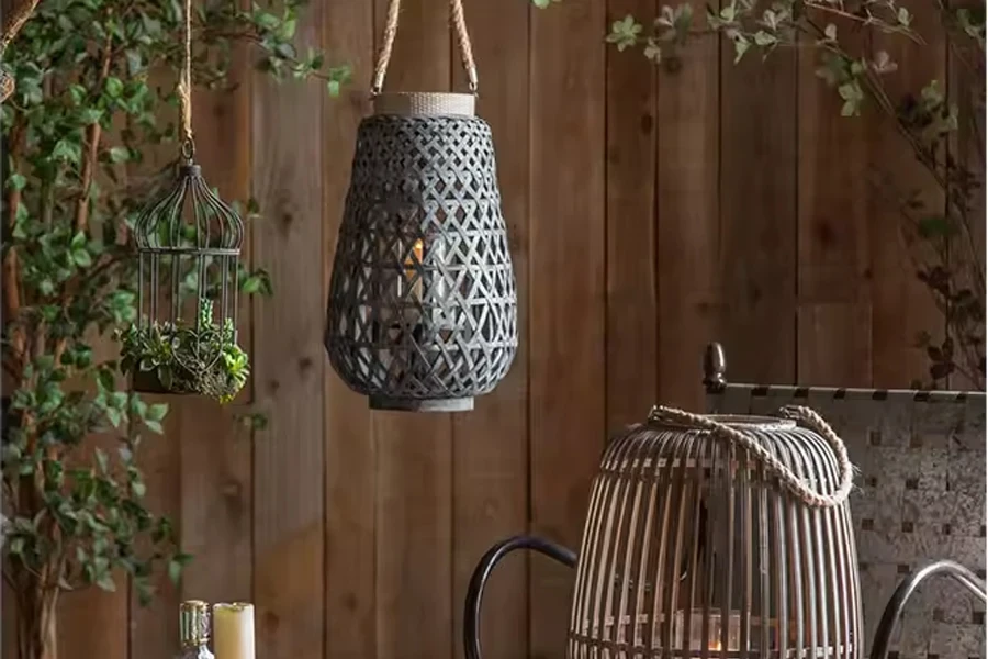 Hanging bamboo lantern candle holder