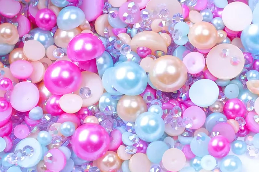Juli-perlas con parte posterior plana y diamantes de imitación, apliques AB rosas a granel, cuentas de perlas semicirculares para decoración de zapatos